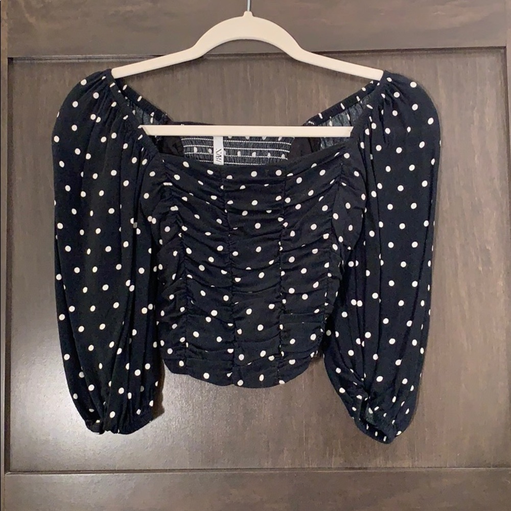 Zara Ruched Polka Dot Crop Top